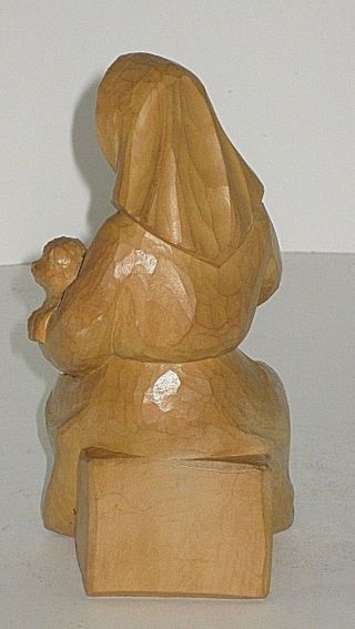 Statue Figurine Carved Wood Women Churning Butter with Cat on Lap 7 