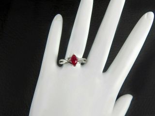 Vintage Antique Victorian Lab Ruby Diamond Ring Solid 10k White Gold Size 7.  25