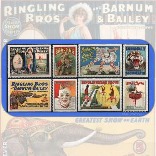 2014 Vintage Circus Posters Set Of 8 Usps Forever® Stamps W/dimples 4898 - 4905