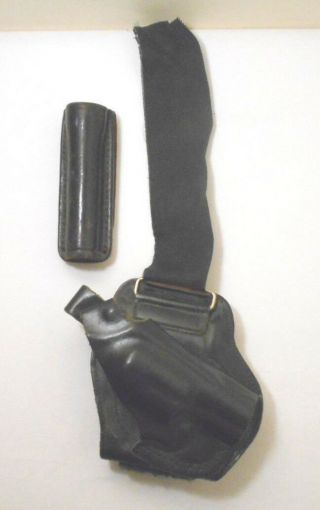 Black Leather Vtg Gun Revolver Gunholster & Flashlight Holder