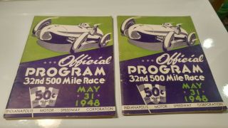 Official 1948 Indy 500 Racing Programs (2) Mauri Rose Indy 500 Race Winner
