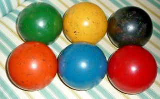 Antique/primitive Croquet Ball Set Of 6 Solid Colors 3 3/8 " Wood 1930 