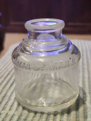 Vintage Waterman’s Ink 2 Oz Clear Glass Bottle Jar Inkwell Made In Usa
