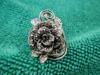 Vintage Sterling Silver Rose Flower Art Deco Style Marcasite Ring Size 7