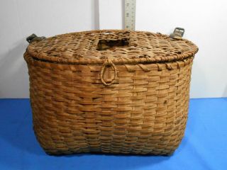 1930s Split Ash Fishing Creel / Fishing Basket Native Made N.  B.  Canada Exc Cond