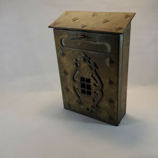 Vintage Ornate Arts And Crafts Wall Mount Mailbox Antique Iron / Steel / Brass
