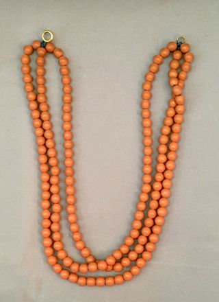 Antique Triple Strand Salmon Pink Coral Bead Necklace 12k Gold Filled Clasp 2