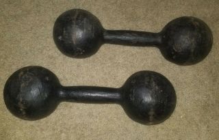2 26 Lbs Vintage Cast Dumbells Barbells Weights Antique Gym Equipment Round Ends