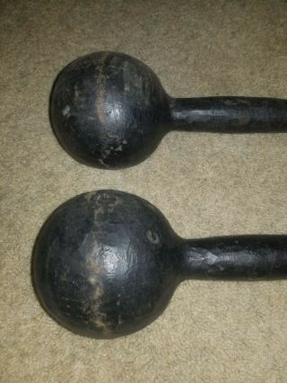 2 26 lbs Vintage Cast Dumbells Barbells Weights Antique Gym Equipment Round Ends 2