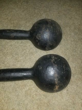 2 26 lbs Vintage Cast Dumbells Barbells Weights Antique Gym Equipment Round Ends 3