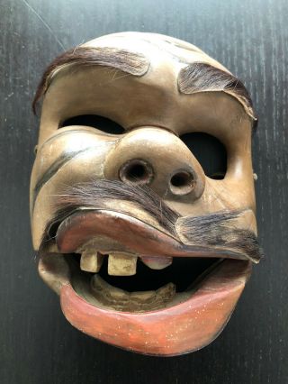 Vtg Antique Balinese Indonesia Topeng Mask Scary Man Teeth Jaw Opens Carved Wood