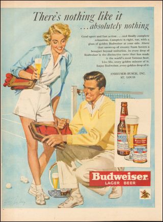 1946 Vintage Ad For Budweiser Lager Beer Art Tennis Couple Glass Bottle 090717