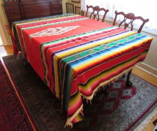 Antique Mexican Southwest Saltillo Serape Blanket Rug Vintage Size 65 " X 90 "