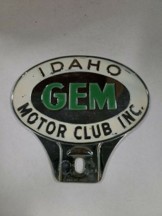 Vintage Idaho Gem Motor Club Inc.  Green/white Chrome License Plate Topper