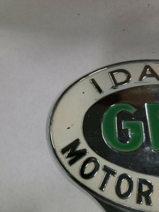 Vintage Idaho Gem Motor Club Inc.  Green/White Chrome License Plate Topper 2