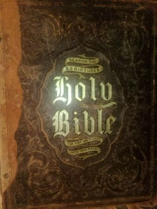 Antique 1870 Large Family Bible Sarah Hamilton Genealogy Records Rockland Ny
