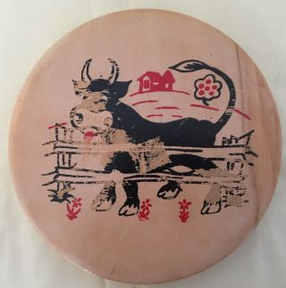 Vintage Wooden Hamburger Press Hand Painted Fenced Bull Made In Japan