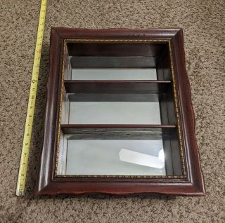 Vintage Antique Wooden Mirrored Wall Shelf 3 Tiered Americana