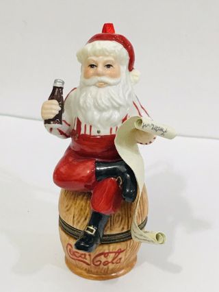 Vintage 1999 Coca Cola Company Santa Claus W/ List Hinged Trinket Box Ornament
