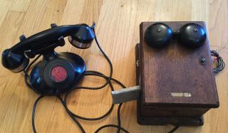 Antique Western Electric Bell No Dial Desk Extension Phone,  D1 Base,  Ringer Box