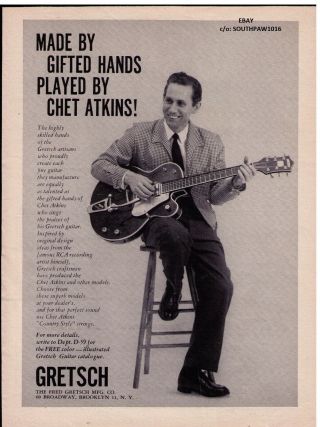 Vintage 1961 Gretsch Electric Guitar " Chet Atkins " Gifted Hands " Print Advert.