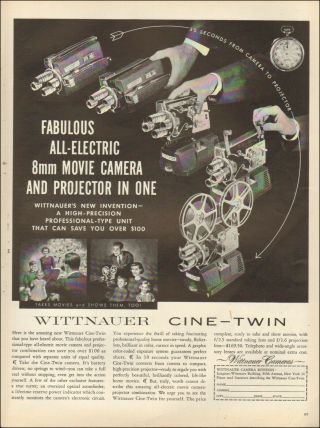 1959 Vintage Ad Wittnauer Cine - Twin `retro Movie Camera`photo 122019