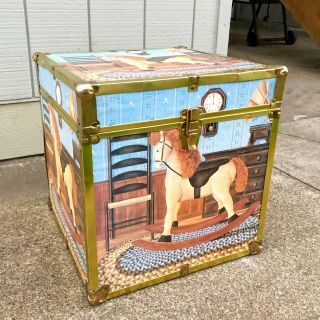 1980’s Vintage 16” Woden Toy Chest Box W/ Rocking Horse Playroom Nursery Decor
