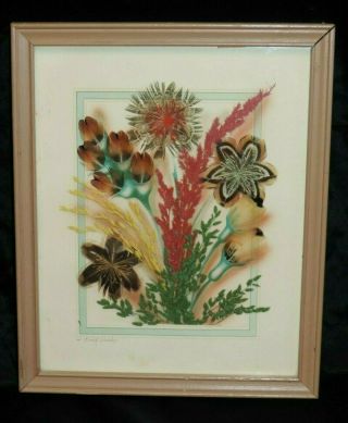 Vintage Ida Bisek Prokop North Dakota Prairie Flower Feather Art Picture 1930 