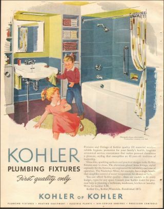 1955 Vintage Ad For Kohler Plumbing Fixtures`art Retro Bathroom Kids