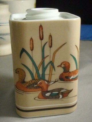 Vintage Porcelain Wood Ducks Jar By Andre Richard Japan Container Bath Vanity