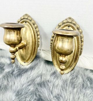 Vintage Brass Electric Wall Sconces Candle Holder Pair Wired Antique Oval Solid