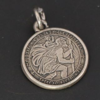 Vtg Sterling Silver - Saint Christopher Protect Us Catholic Medal Charm - 1.  5g