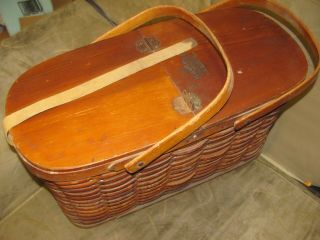 Antique Hawkeye Refrigerator Picnic Basket With Tin Lining Woven Wicker 1903 - 40s