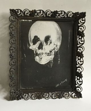 Vtg All Is Vanity Skull Art Print C.  Allan Gilbert Antique Metal Art Deco Frame