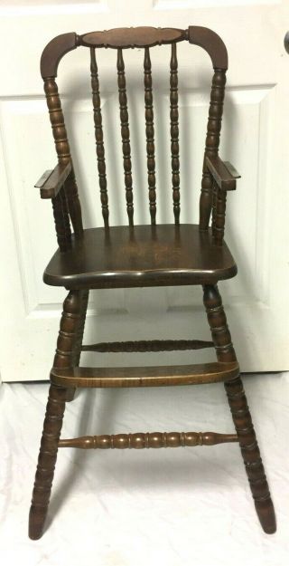 Antique Vintage Jenny Lind Caved Solid Wood High Chair - No Tray