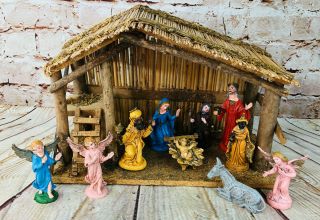 Vtg Made In Italy Manger Nativity Scene 1941 Holiday Religious Decoration 14x10