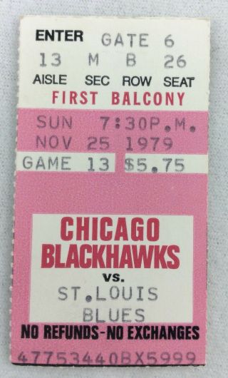 Nhl 1979 11/25 St.  Louis At Chicago Blackhawks Ticket - Stan Mikita Last Goal 541