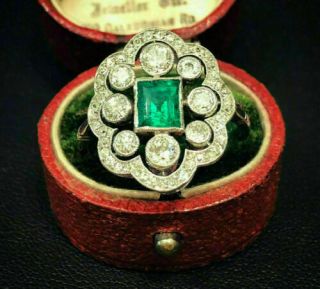 3 Ct Emerald Cut Diamond Vintage Antique Retro Cluster Ring 14k White Gold Over