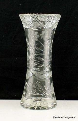 12 " Tall Vintage Antique Abp American Brilliance Corset Cut Crystal Vase