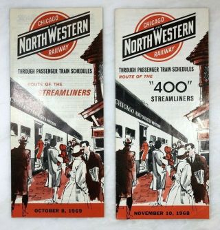 1968 & 1969 Chicago & North Western Railway Railroad Train Time Tables Vintage