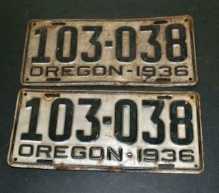 Oregon 1936 License Plate Pair 103 - 038,  - No Rsrv
