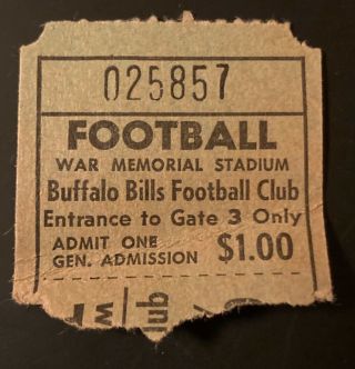 Vintage 1961 Buffalo Bills Afl Ticket Stub Vs.  Boston Patriots