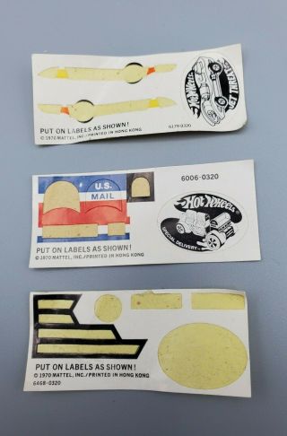 Set Of 3 Vintage 1970 Mattel Redline Hot Wheels Car Decal Stickers -