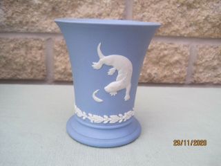 Retro Vintage Round Small Vase By Wedgwood Jasperware Blue 1970s
