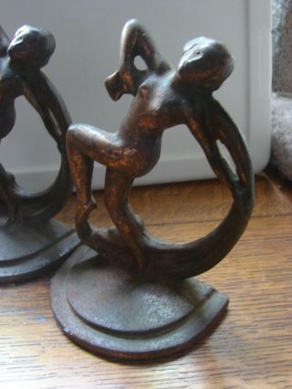 Art Deco Dancing Nude Lady Figural Cast Iron Book Ends Bookends