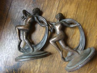 Art Deco Dancing Nude Lady Figural Cast Iron Book Ends Bookends 2