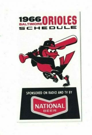 1966 Baltimore Orioles National Beer Pocket Baseball Schedule Pd