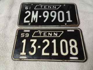1959 - 1961 Tennessee License Plates 2 Expired Jrs