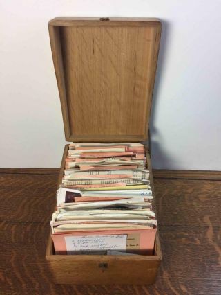 Antique Vintage Shaw - Walker Dovetailed Wooden Oak Recipe Box Full Of Recipes