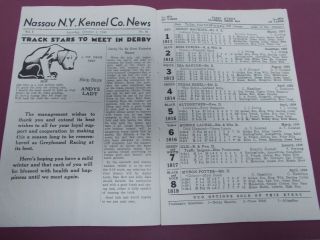 Vintage NASSAU KENNEL Co.  Greyhound Track Dog Racing Program Circa Oct.  3,  1936 2